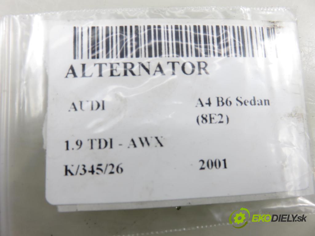AUDI A4 (8E2, B6) SEDAN 2001 96,00 1.9 TDI PD 130 - AWX 1896,00 Alternátor 028903029R (Alternátor)