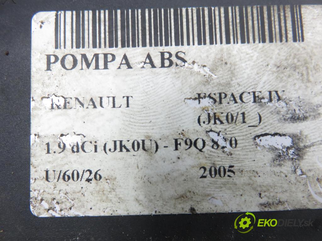 RENAULT ESPACE IV (JK0/1_) MINIVAN 2005 85,00 1.9 dCi 116 - F9Q 820 1870,00 Pumpa ABS 8200808145 ; 10039929574 (Pumpa ABS)