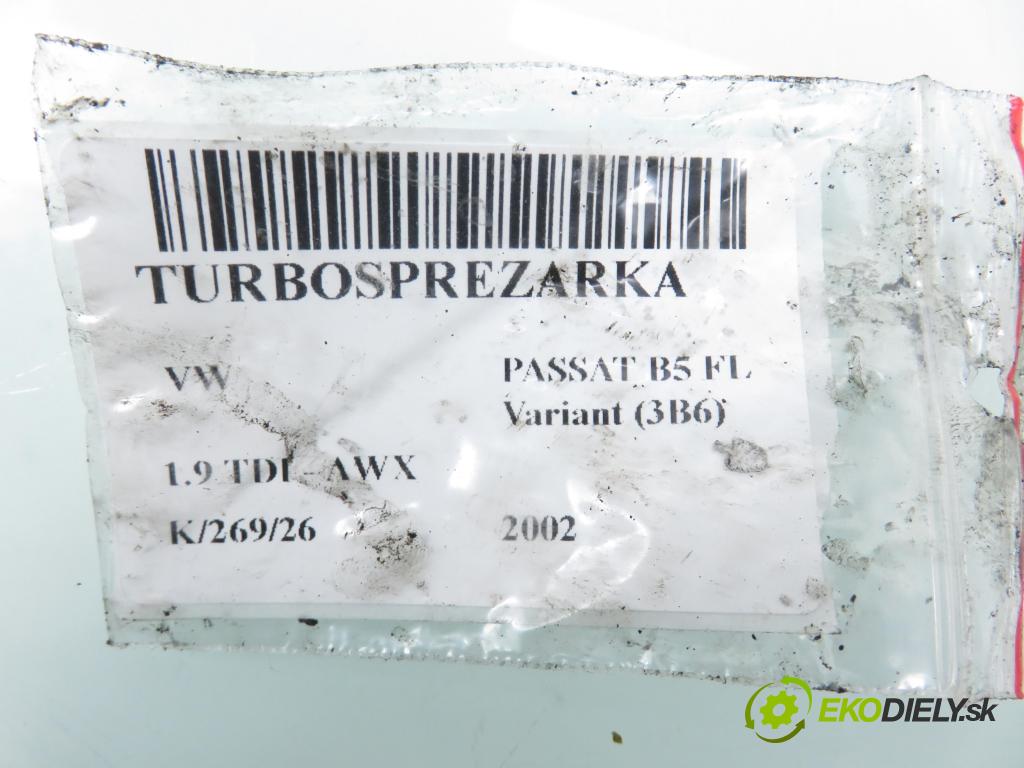 VW PASSAT B5.5 Variant (3B6) KOMBI 2002 96,00 1.9 TDI - AWX 1896,00 RYCHLONABÍJEČKA: 038145702G (Kompletní turbodmychadlo)