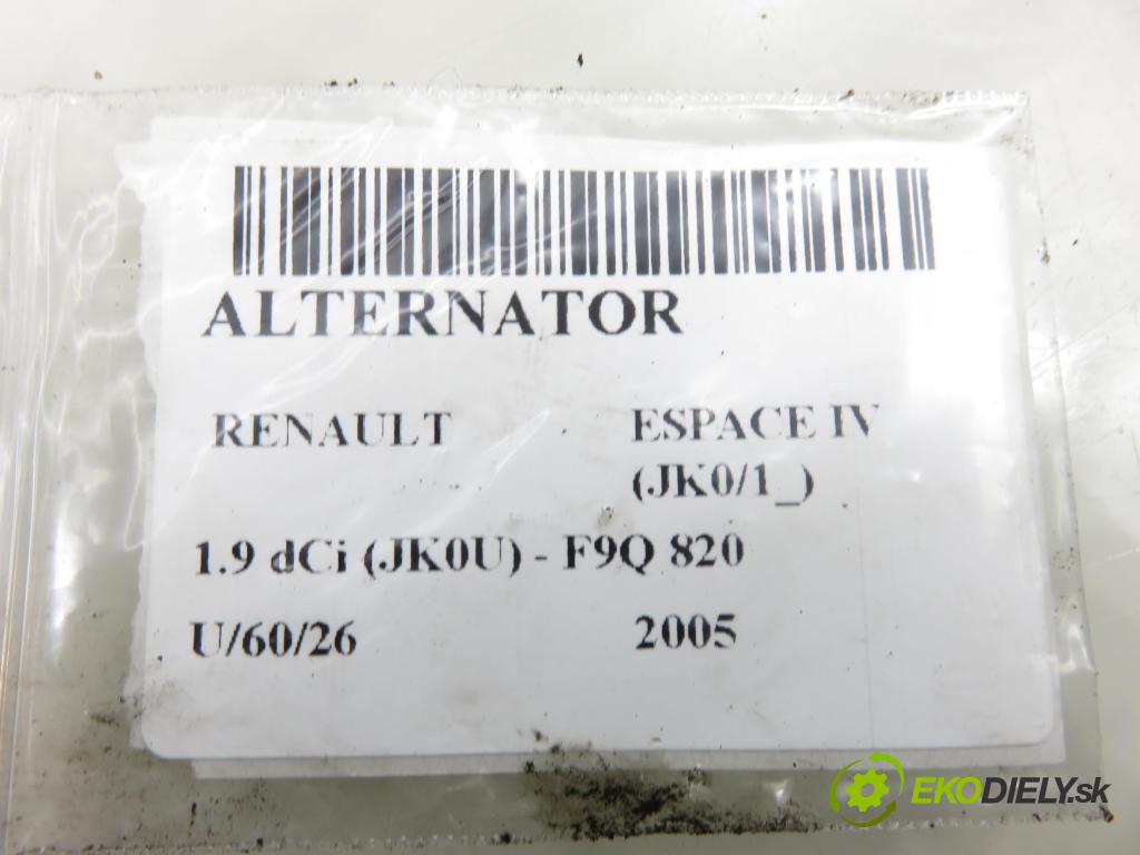 RENAULT ESPACE IV (JK0/1_) MINIVAN 2005 85,00 1.9 dCi 116 - F9Q 820 1870,00 Alternátor 8200667616 (Alternátor)