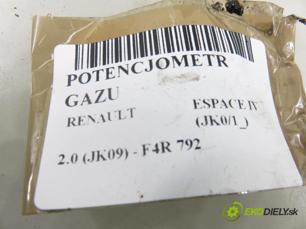 RENAULT ESPACE IV (JK0/1_) MINIVAN 2007 100,00 2.0 (JK09) - F4R 792 1998,00 potenciometr plynového pedálu 8200700381 ; 6PV00811922 (Potenciometr plynového pedálu)