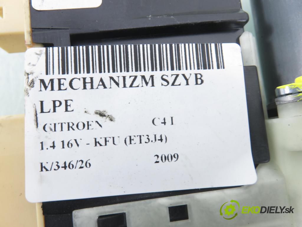 CITROEN C4 I (LC_) HB 2009 65,00 1.4 16V 88 - KFU 1360,00 Mechanizmus okien 9657133680 ; 9681576080