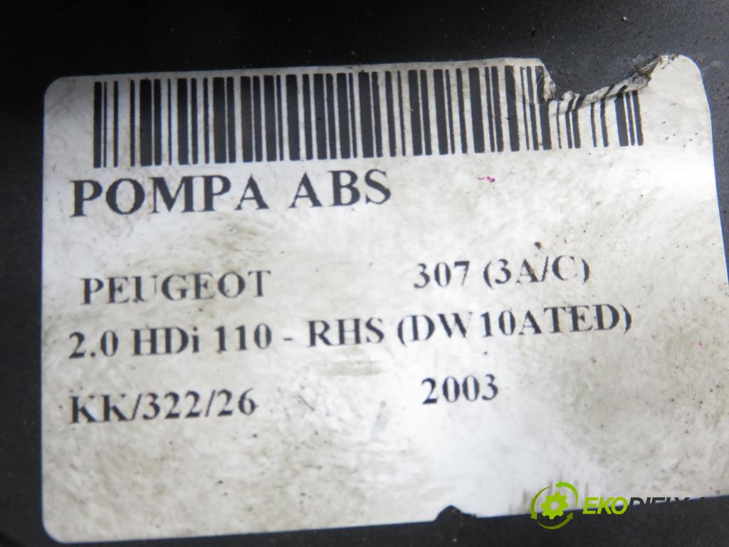 PEUGEOT 307 (3A/C) HB 2003 79,00 2.0 HDi 110 - RHS 1997,00 Pumpa ABS 0265950084 ; 9648265580 ; 0265225188 (Pumpa ABS)