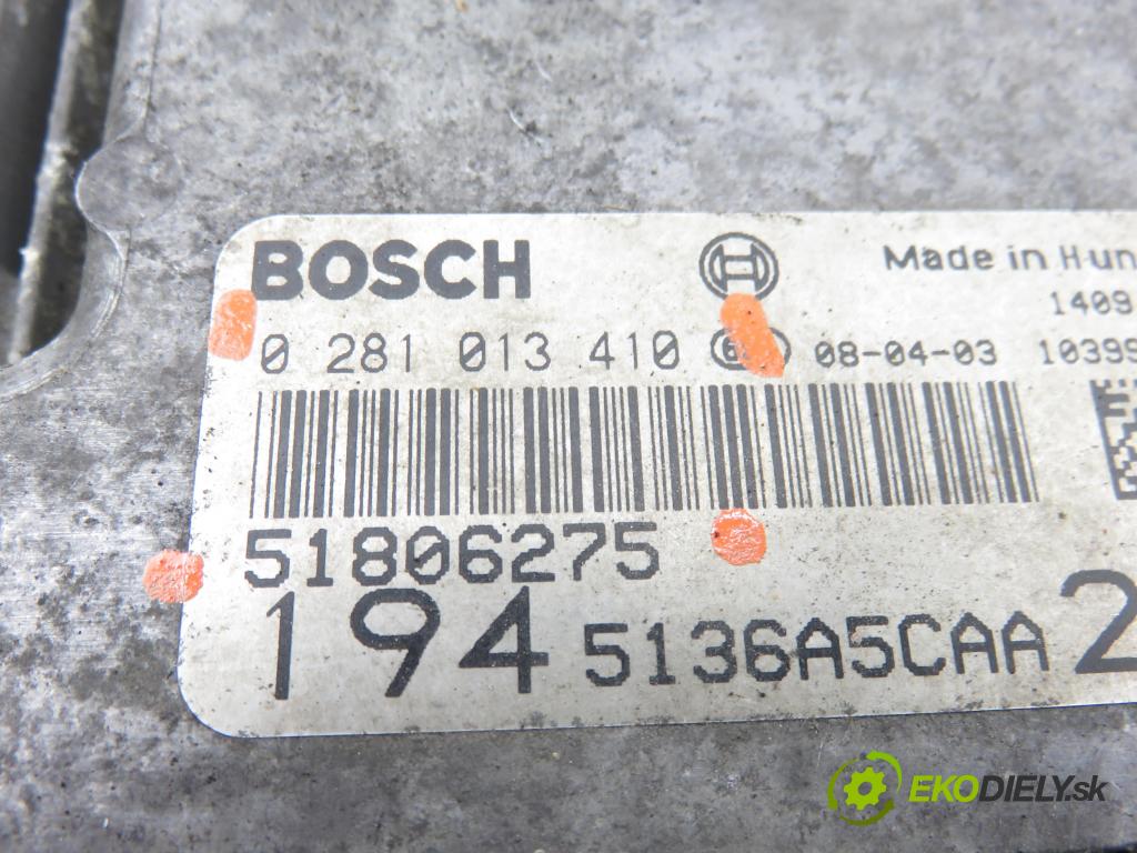 FIAT CROMA (194_) KOMBI 2008 147,00 2.4 D Multijet 200 - 939 A3.000 2387,00 řídící jednotka motora 0281013410 ; 51806275
