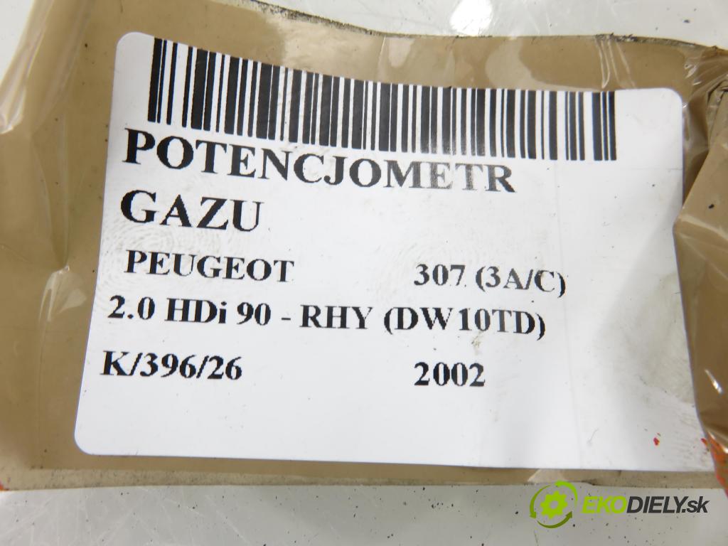 PEUGEOT 307 (3A/C) HB 2002 66,00 2.0 HDi 90 - RHY (DW10TD) 1997,00 potenciometr plynového pedálu 0280752251 ; 9646702180 (Potenciometr plynového pedálu)