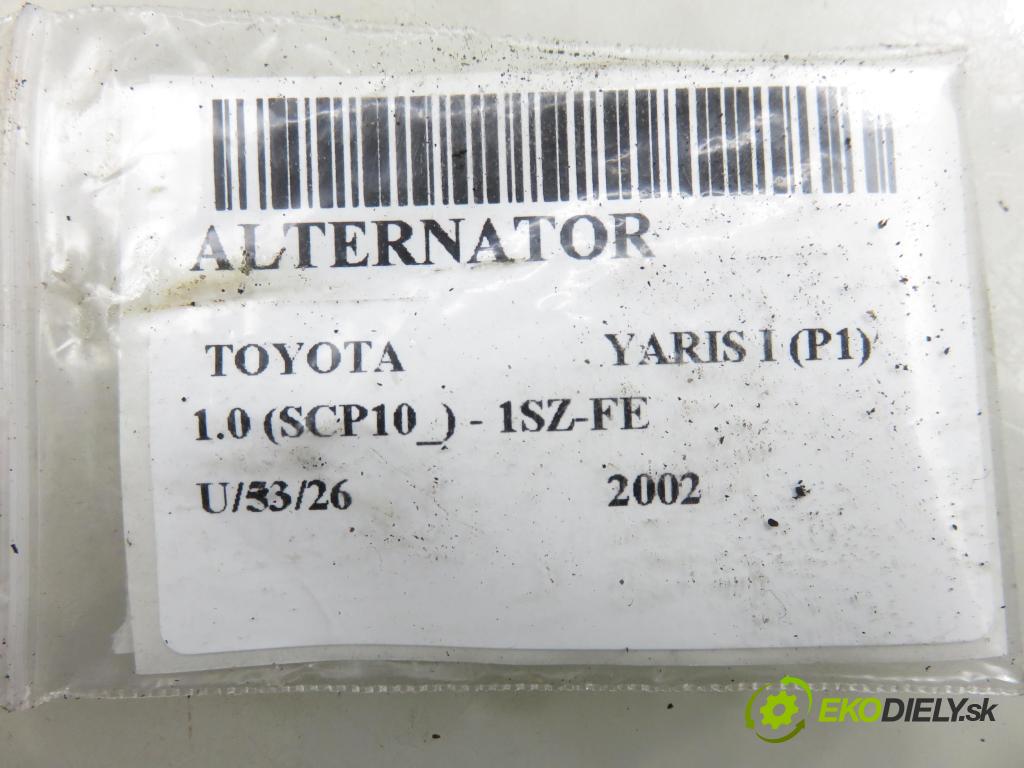 TOYOTA YARIS (_P1_) HB 2002 50,00 1.0 VVT- i 68 - 1SZ-FE 998,00 Alternátor 270600J020 (Alternátor)