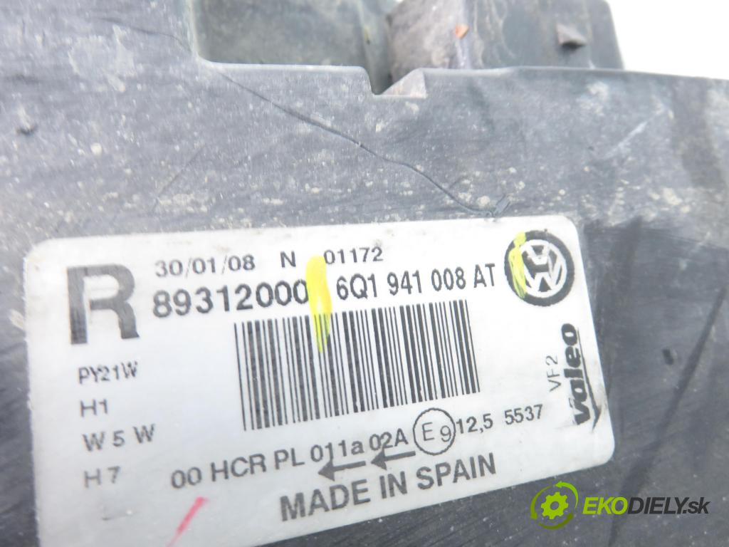 VW POLO (9N_) HB 2008 44,00 1.2 6V 60 - BBM 1198,00 Svetlo PP 6Q1941008AT