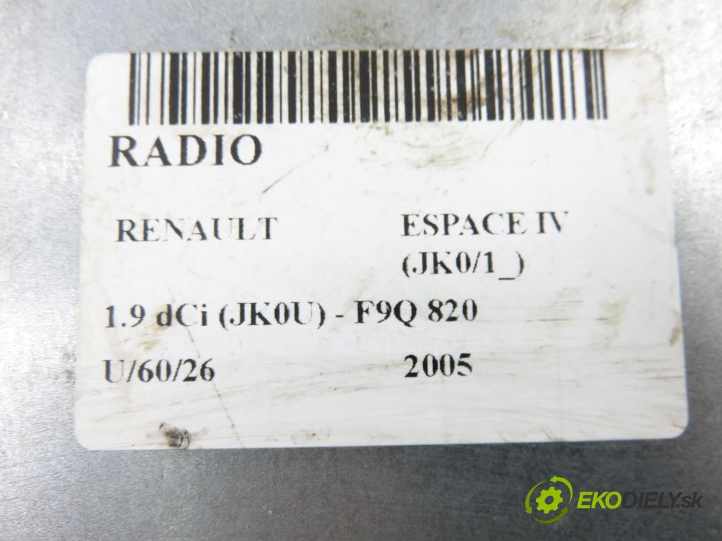 RENAULT ESPACE IV (JK0/1_) MINIVAN 2005 85,00 1.9 dCi 116 - F9Q 820 1870,00 RADIO CD 8200367499