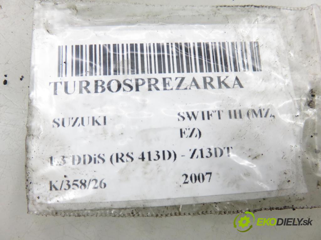 SUZUKI SWIFT III (MZ, EZ) HB 2007 51,00 1.3 DDiS (RS 413D) 69 - Z13DT 1248,00 Turbodúchadlo 73501344 ; 54359700006 (Turbodúchadlo (kompletné))