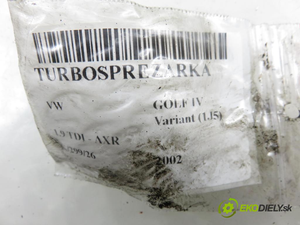 VW GOLF IV Variant (1J5) KOMBI 2002 74,00 1.9 TDI PD 101 - AXR 1896,00 RYCHLONABÍJEČKA: 038253016N (Kompletní turbodmychadlo)