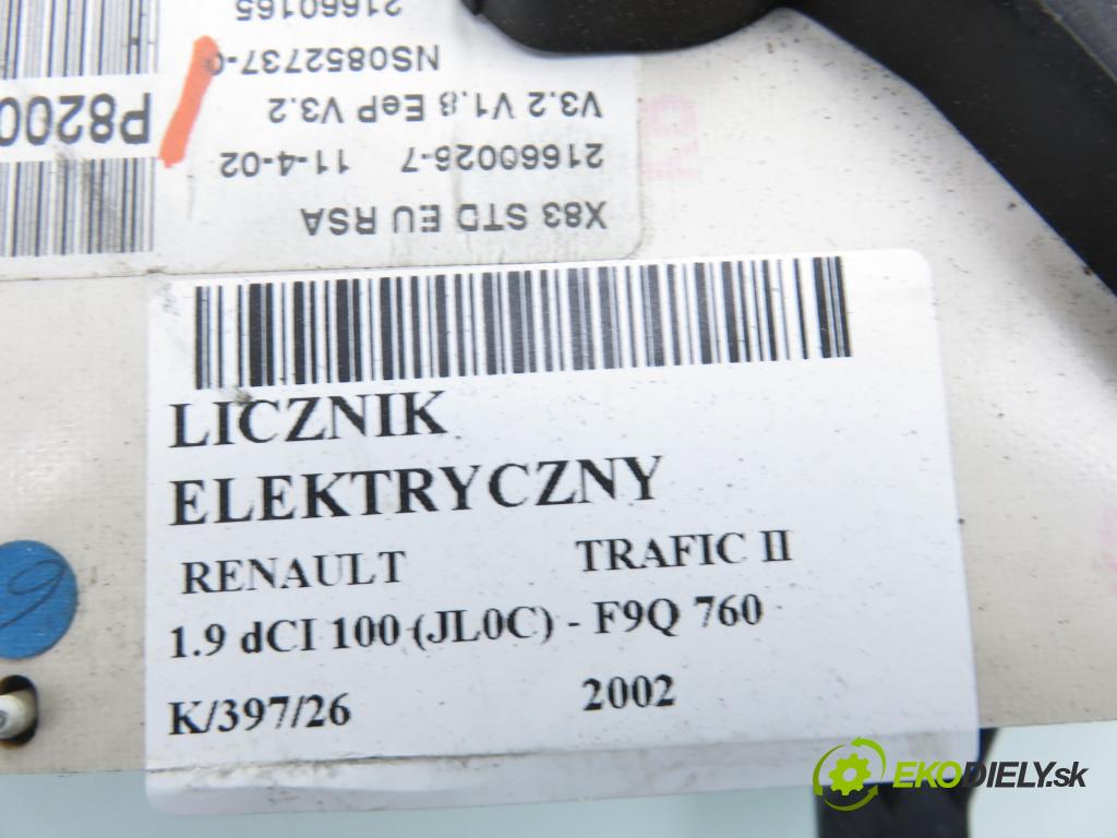 RENAULT TRAFIC II Autobus (JL) BUS 2002 74,00 1.9 dCI 100 (JL0C) - F9Q 760 1870,00 prístrojovka elektrický P8200006337A