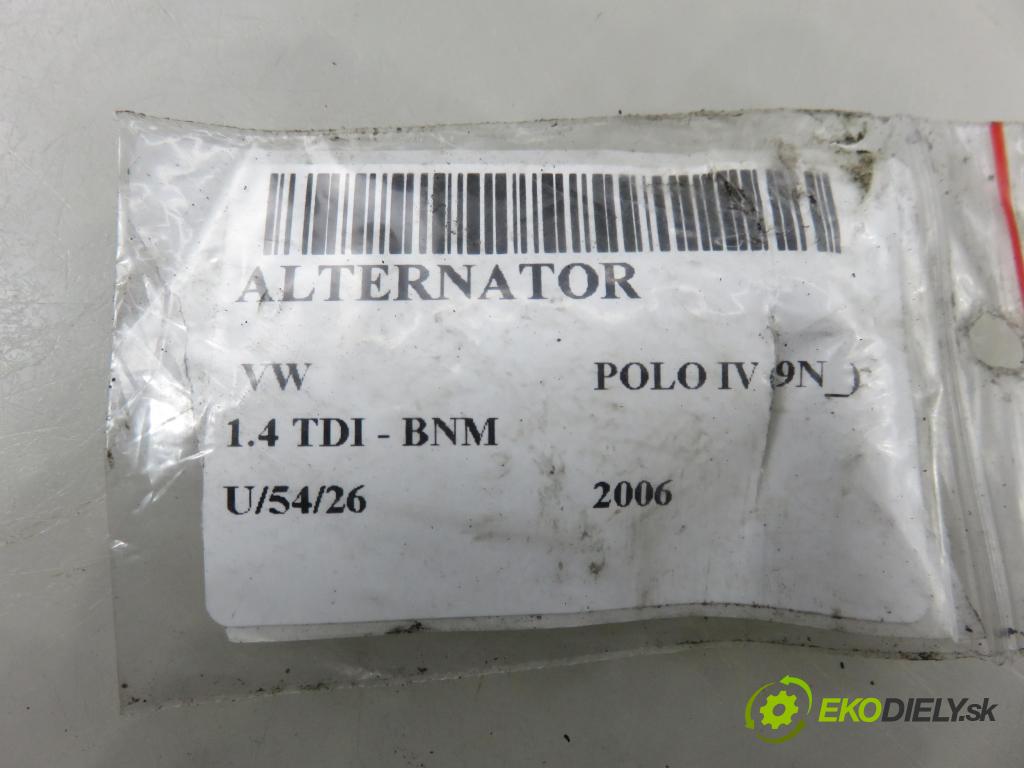 VW POLO (9N_) HB 2006 51,00 1.4 TDI - BNM 1422,00 Alternátor 045903023A ; 0124515022 (Alternátor)