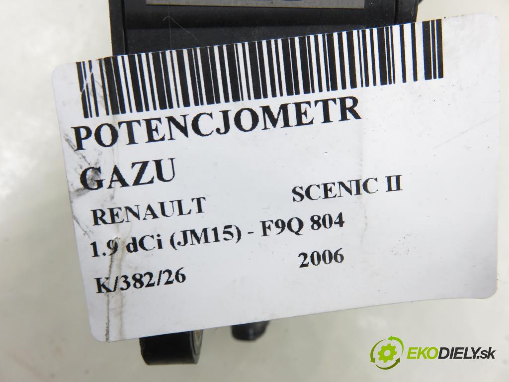 RENAULT SCENIC II (JM0/1_) MINIVAN 2006 96,00 1.9 dCi (JM15) - F9Q 804 1870,00 potenciometr plynového pedálu 8200159645B (Potenciometr plynového pedálu)