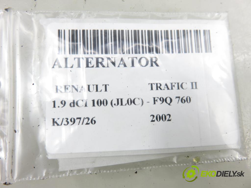 RENAULT TRAFIC II Autobus (JL) BUS 2002 74,00 1.9 dCI 100 (JL0C) - F9Q 760 1870,00 Alternátor 8200386806 (Alternátor)