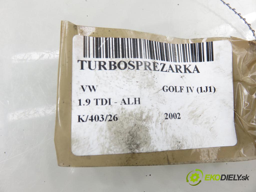 VW GOLF IV (1J1) HB 2002 66,00 1.9 TDI 90 - ALH 1896,00 RYCHLONABÍJEČKA: 038253019C (Kompletní turbodmychadlo)