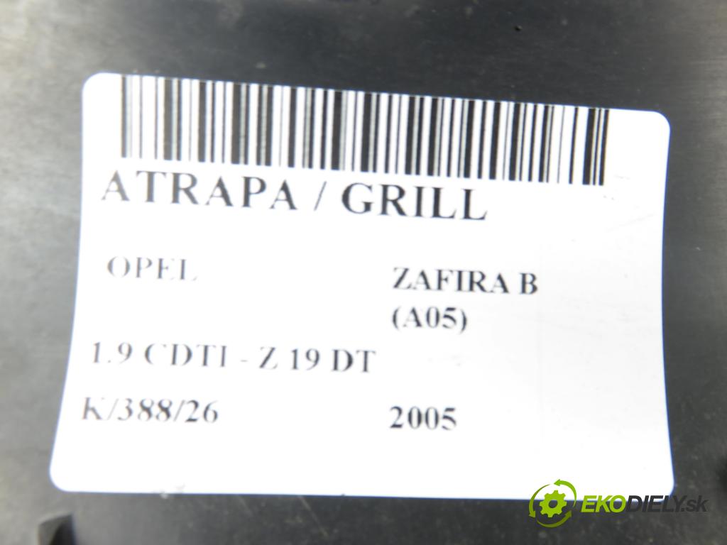 OPEL ZAFIRA B (A05) MINIVAN 2005 88,00 1.9 CDTI 8V 120 - Z 19 DT 1910,00 mřížka / maska 13136136