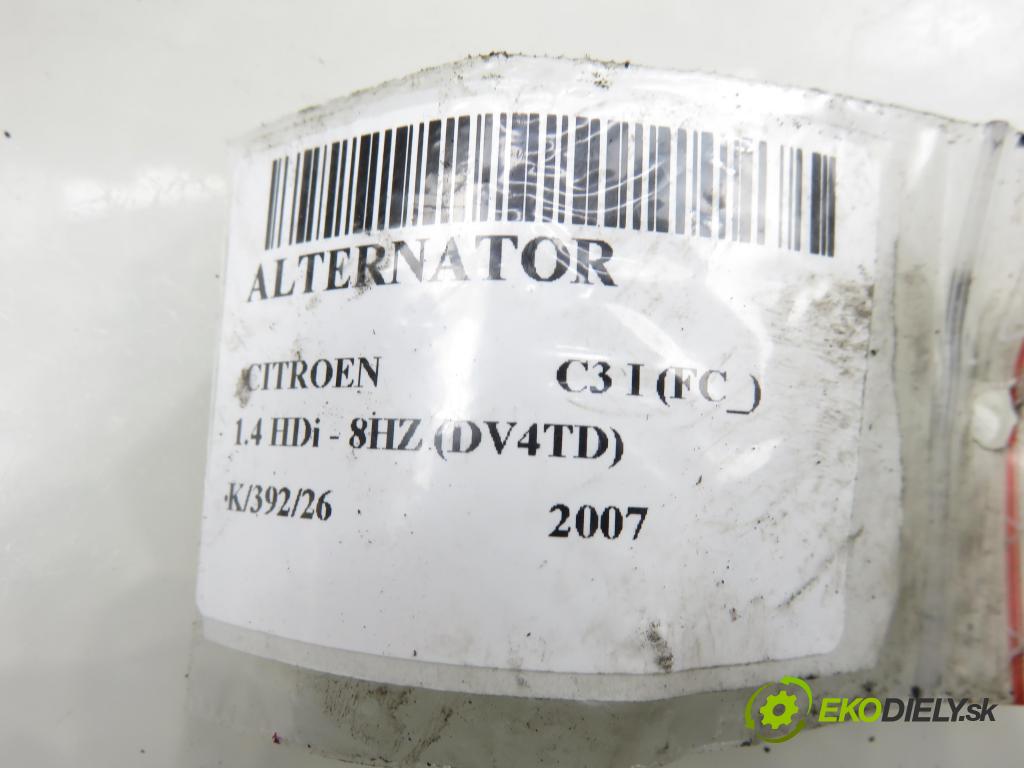 CITROEN C3 I (FC_) HB 2007 50,00 1.4 HDi - 8HZ (DV4TD) 1398,00 Alternátor 9646321780 (Alternátor)