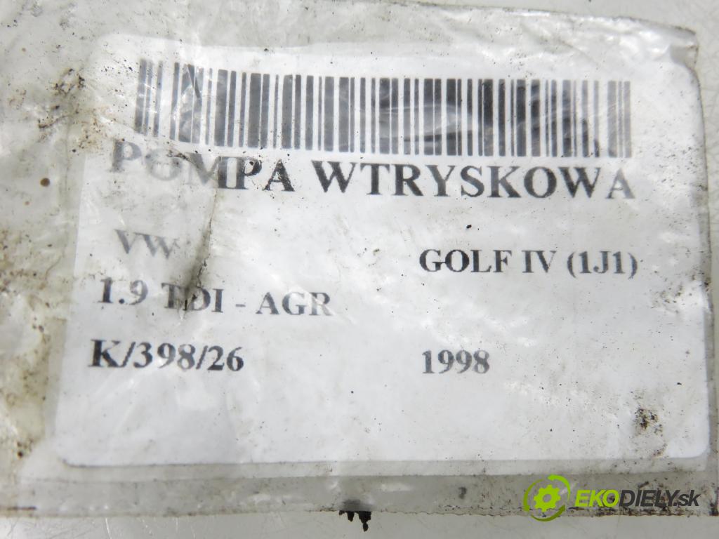 VW GOLF IV (1J1) HB 1998 66,00 1.9 TDI - AGR 1896,00 Pumpa vstrekovacia 038130107D ; 0460404977 (Vstrekovacie čerpadlo)