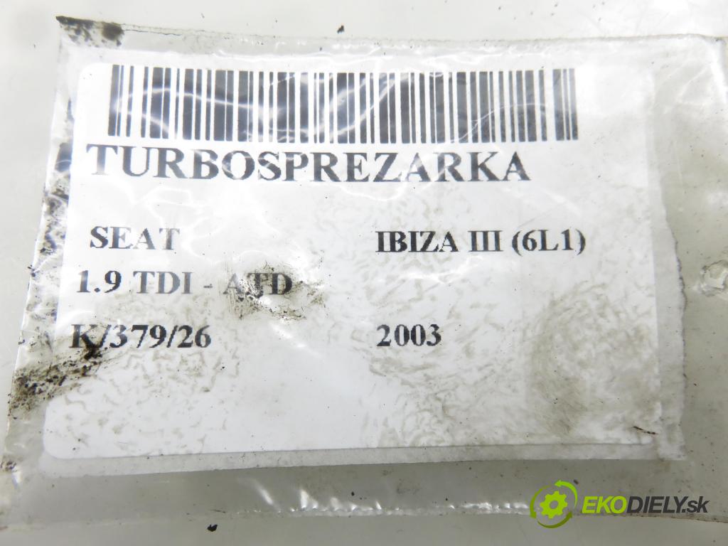 SEAT IBIZA III (6L1) HB 2003 74,00 1.9 TDI - ATD 1896,00 RYCHLONABÍJEČKA: 038253016L (Kompletní turbodmychadlo)