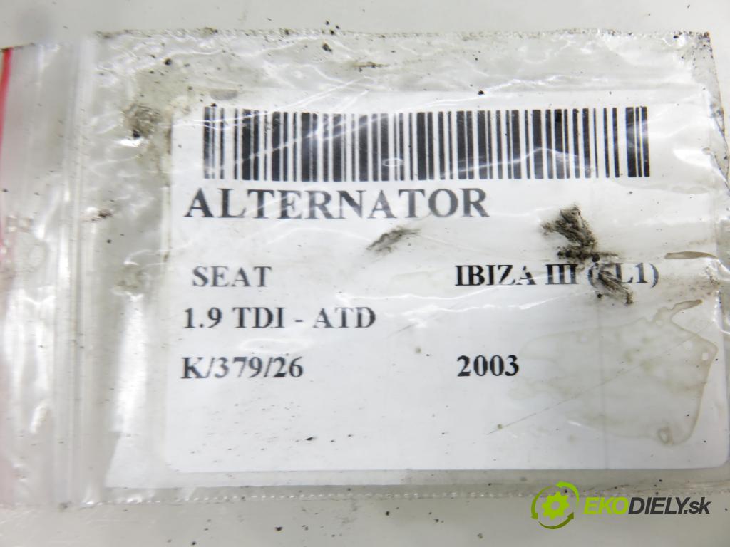 SEAT IBIZA III (6L1) HB 2003 74,00 1.9 TDI - ATD 1896,00 Alternátor 06F903023F ; 0124525066 (Alternátor)