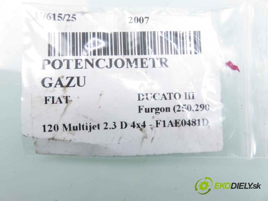 FIAT DUCATO Furgon (250_, 290_) FURGON 2007 88,00 120 Multijet 2.3 D - F1AE0481D 2287,00 Potenciometer plynu 0280755049 ; 1349820080 (Potenciometer plynového pedálu)