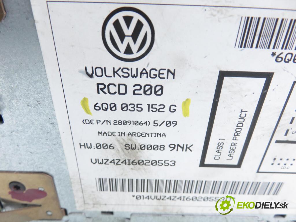 VW POLO (9N_) HB 2009 44,00 1.2 6V 60 - BBM 1198,00 RADIO CD 6Q0035152G