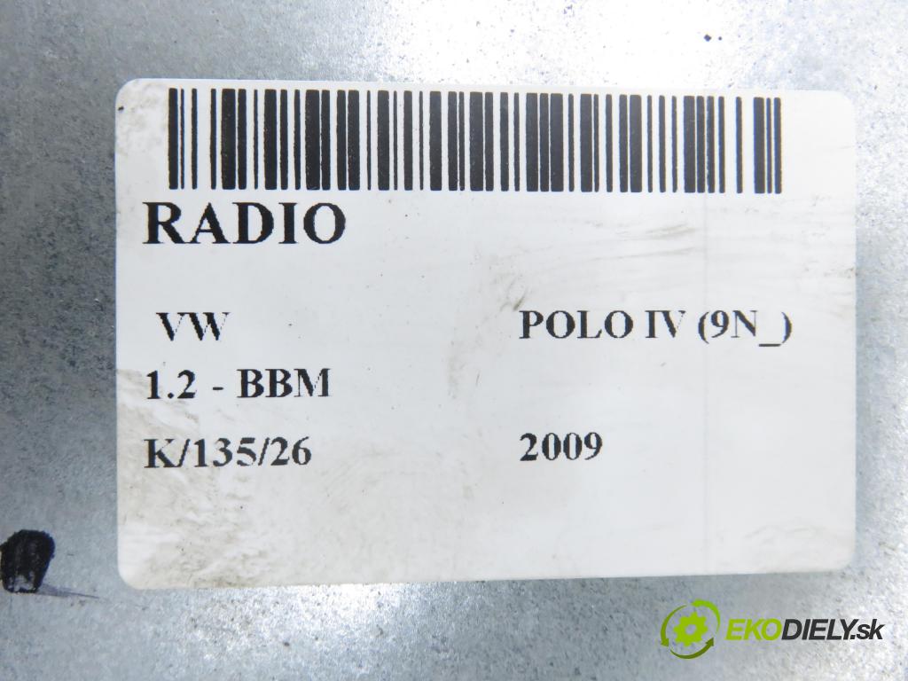 VW POLO (9N_) HB 2009 44,00 1.2 6V 60 - BBM 1198,00 RADIO CD 6Q0035152G