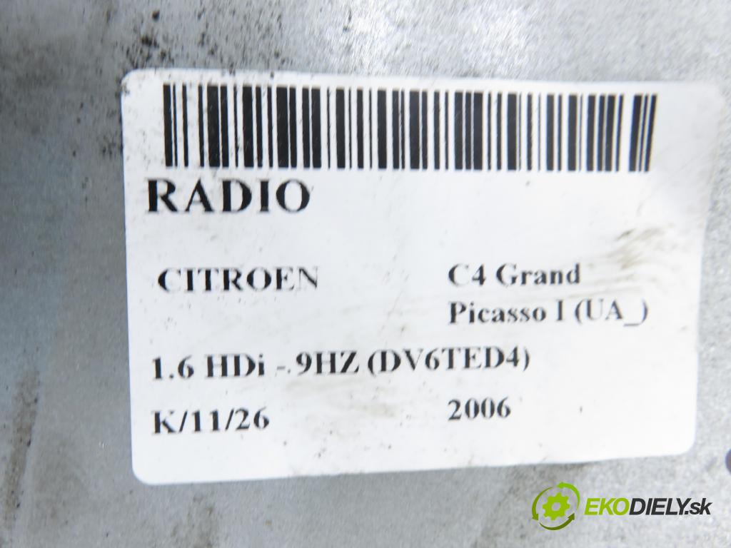 CITROEN C4 Grand Picasso I (UA_) MINIVAN 2006 80,00 1.6 HDi - 9HZ (DV6TED4) 1560,00 RADIO CD 96591777XT00