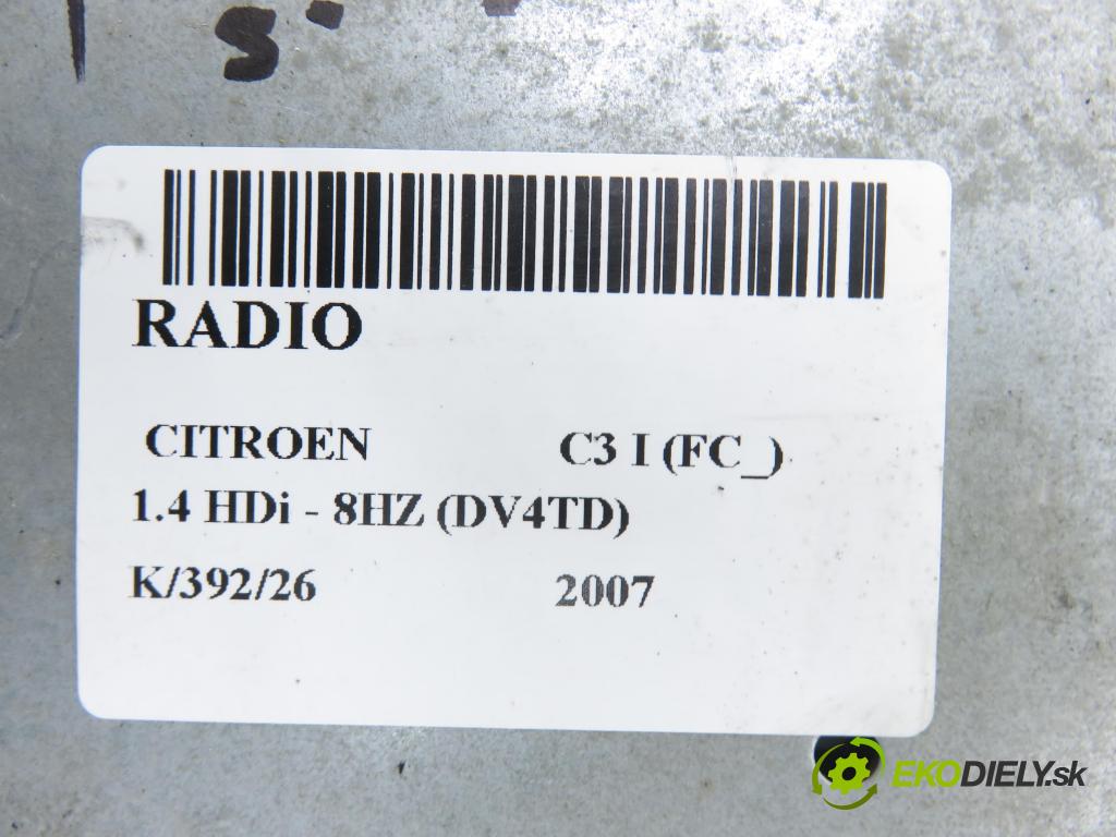 CITROEN C3 I (FC_) HB 2007 50,00 1.4 HDi - 8HZ (DV4TD) 1398,00 RADIO CD 96643697XT