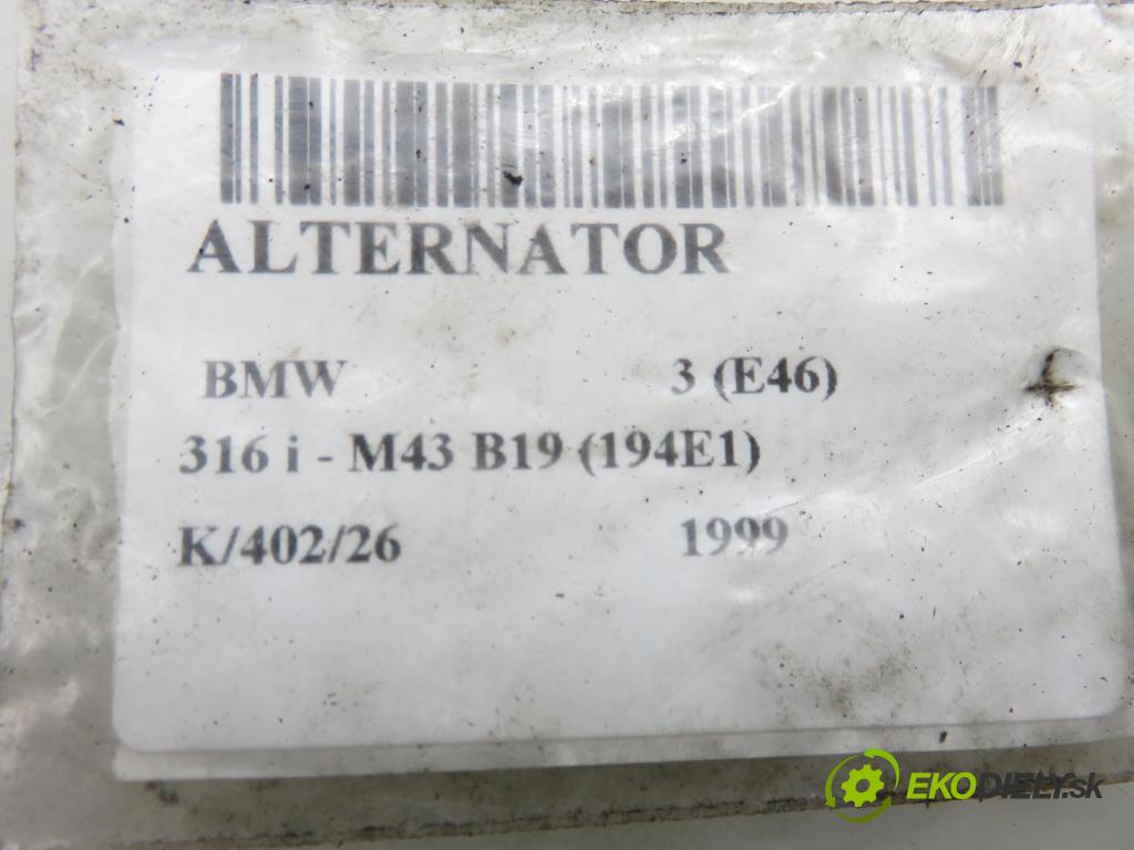 BMW 3 (E46) SEDAN 1999 77,00 316 i 105 - M43 B19 (194E1) 1895,00 Alternátor 1435938 (Alternátor)