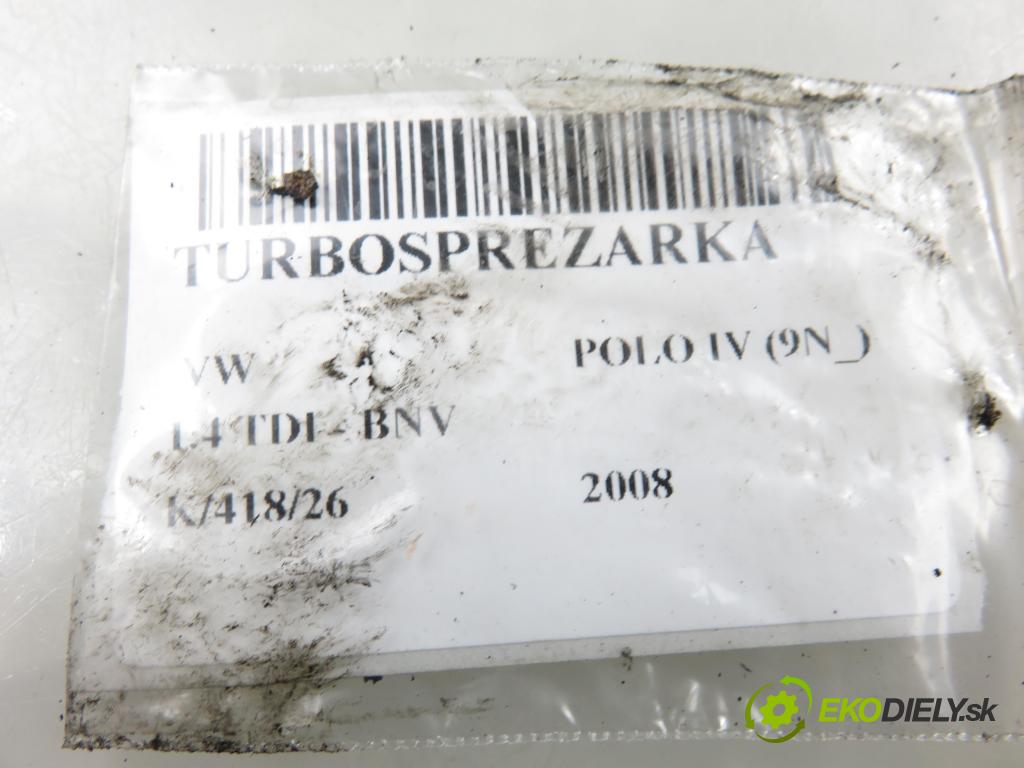 VW POLO (9N_) HB 2008 59,00 1.4 TDI - BNV 1422,00 RYCHLONABÍJEČKA: 045253019J (Kompletní turbodmychadlo)
