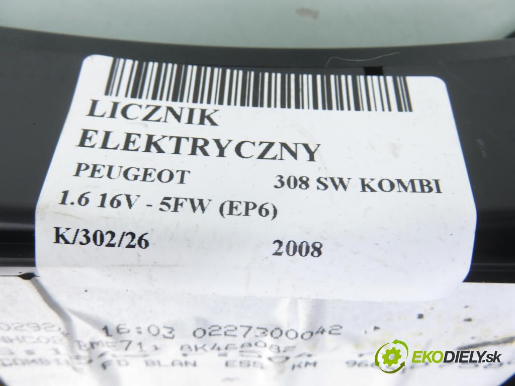 PEUGEOT 308 SW KOMBI 2008 88,00 1.6 16V - 5FW (EP6) 1598,00 prístrojovka elektrický 9665107580