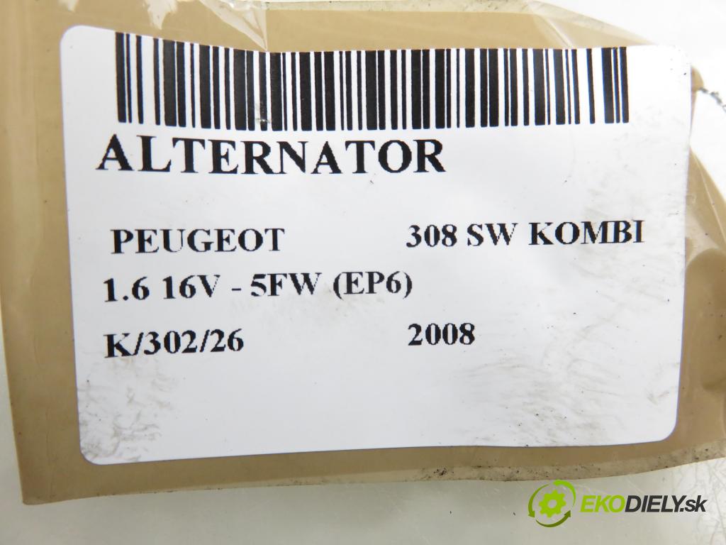 PEUGEOT 308 SW KOMBI 2008 88,00 1.6 16V - 5FW (EP6) 1598,00 Alternátor A005TG0881ZEB (Alternátor)