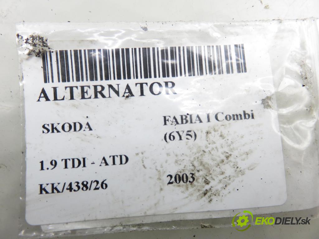 SKODA FABIA I Combi (6Y5) KOMBI 2003 74,00 1.9 TDI - ATD 1896,00 Alternátor 038903023R (Alternátor)