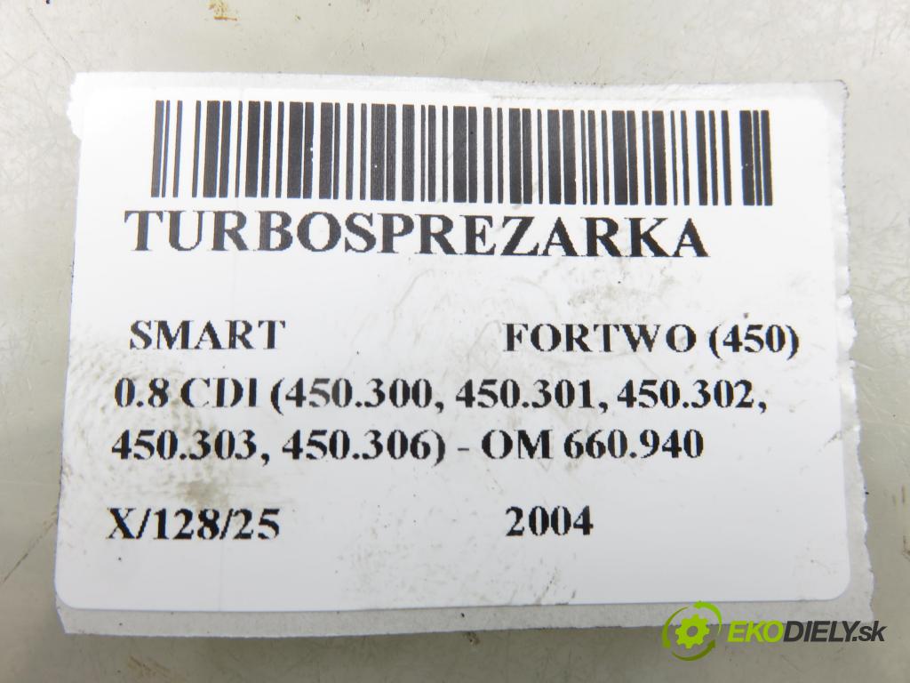 SMART FORTWO Coupe (450) HB 2004 30,00 0.8 CDI (450.300, 450.301, 450.302, 450.303, 450.3 799,00 Turbodúchadlo 6600960199 ; 0011790V001 (Turbodúchadlo (kompletné))