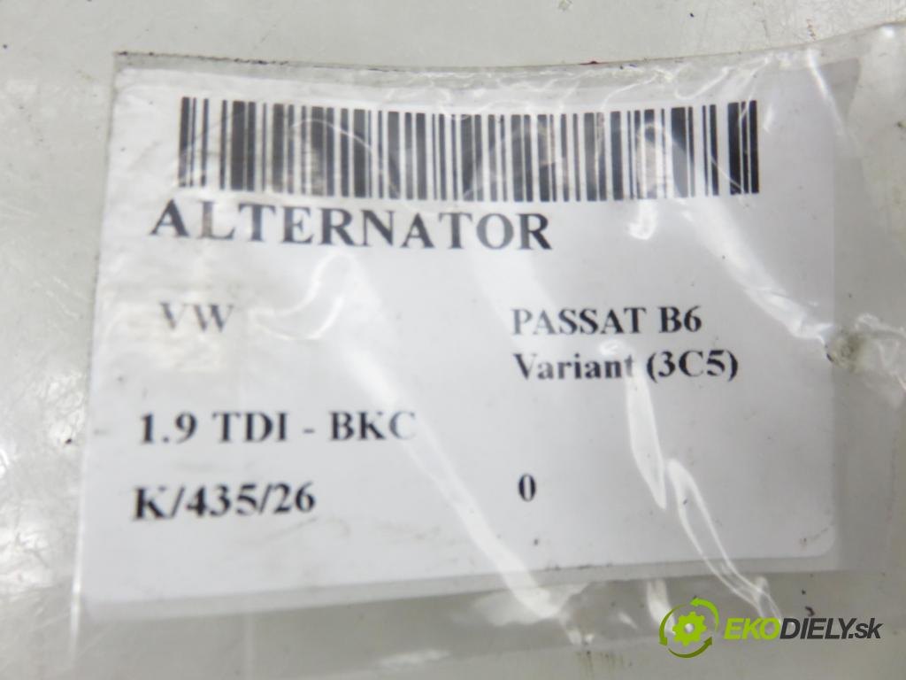 VW PASSAT B6 Variant (3C5) KOMBI 2005 77,00 1.9 TDI - BKC 1896,00 Alternátor 021903026L (Alternátor)