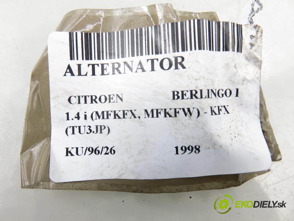 CITROEN BERLINGO / BERLINGO FIRST nadwozie wielkoprzestrzenne (MPV) KOMBIVAN 1998 55,00 1.4 i 75 - KFX 1360,00 Alternátor 9631324980 (Alternátor)