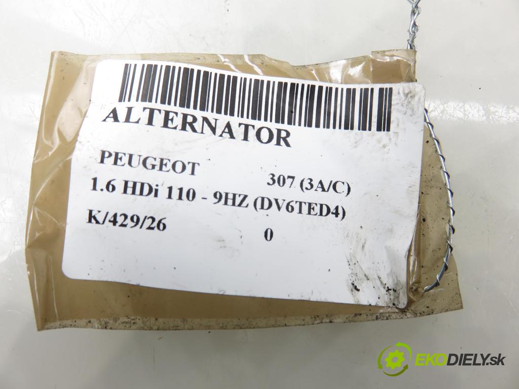 PEUGEOT 307 (3A/C) HB 2005 66,00 1.6 HDi 90 - 9HX (DV6ATED4) 1560,00 Alternátor 9646321880 (Alternátor)