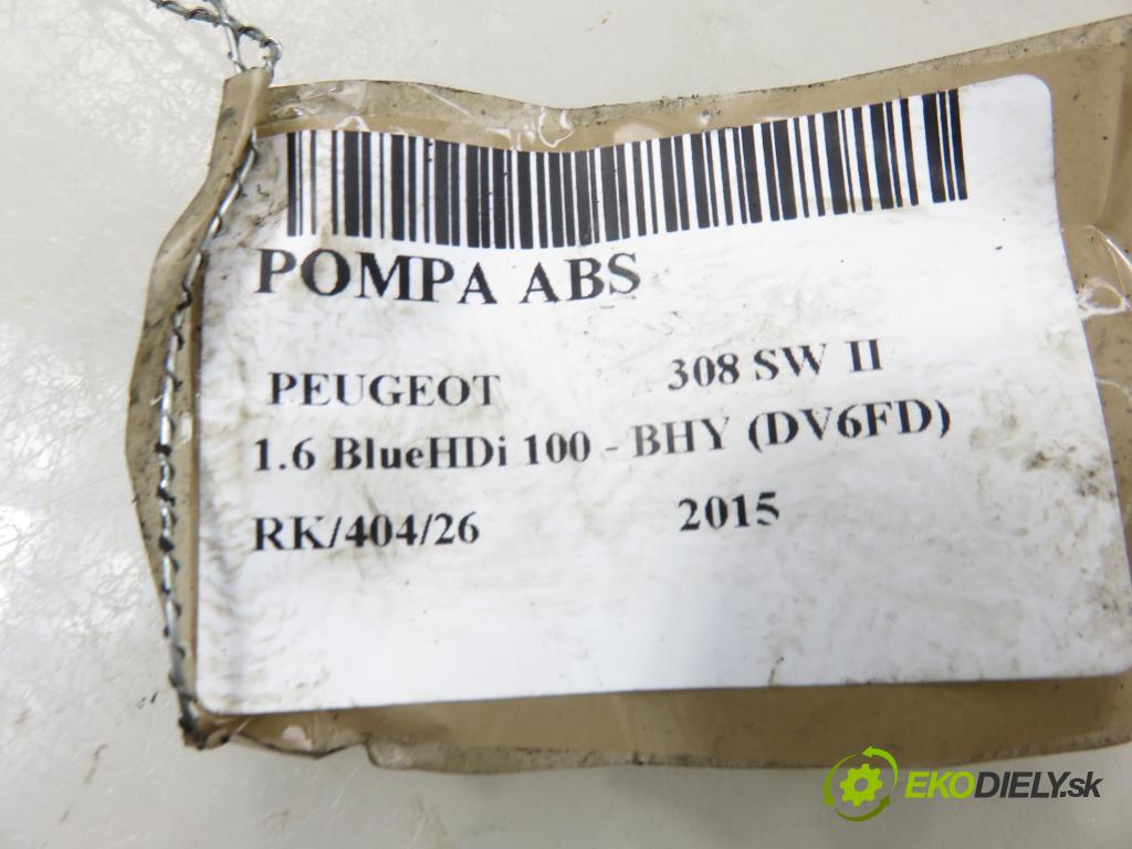 PEUGEOT 308 SW II KOMBI 2015 73,00 1.6 BlueHDi 100 - BHY (DV6FD) 1560,00 pumpa ABS 0265956062 ; 9811708480 ; 9805825380 (Pumpa ABS)
