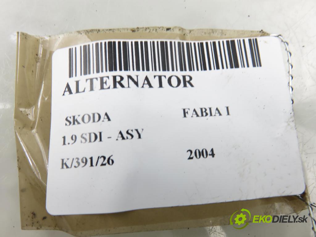 SKODA FABIA I (6Y2) HB 2004 47,00 1.9 SDI - ASY 1896,00 Alternátor 038903023L ; 0124325001 (Alternátor)