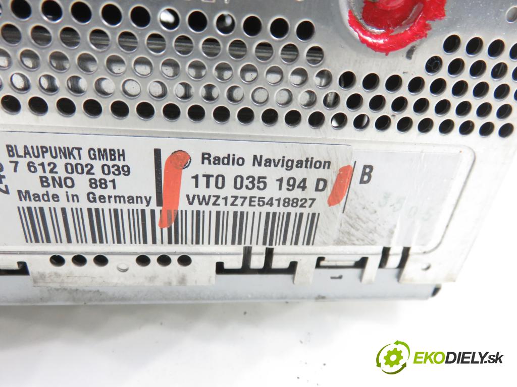 VW PASSAT B6 Variant (3C5) KOMBI 2006 103,00 2.0 TDI PD 8V 140 - BMP 1968,00 RADIO CD 1T0035194D