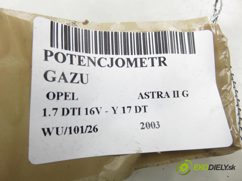 OPEL ASTRA G liftback (T98) HB 2003 55,00 1.7 DTI 16V - Y 17 DT 1686,00 Potenciometer plynu 9157998BK ; 6PV00811200 (Potenciometer plynového pedálu)