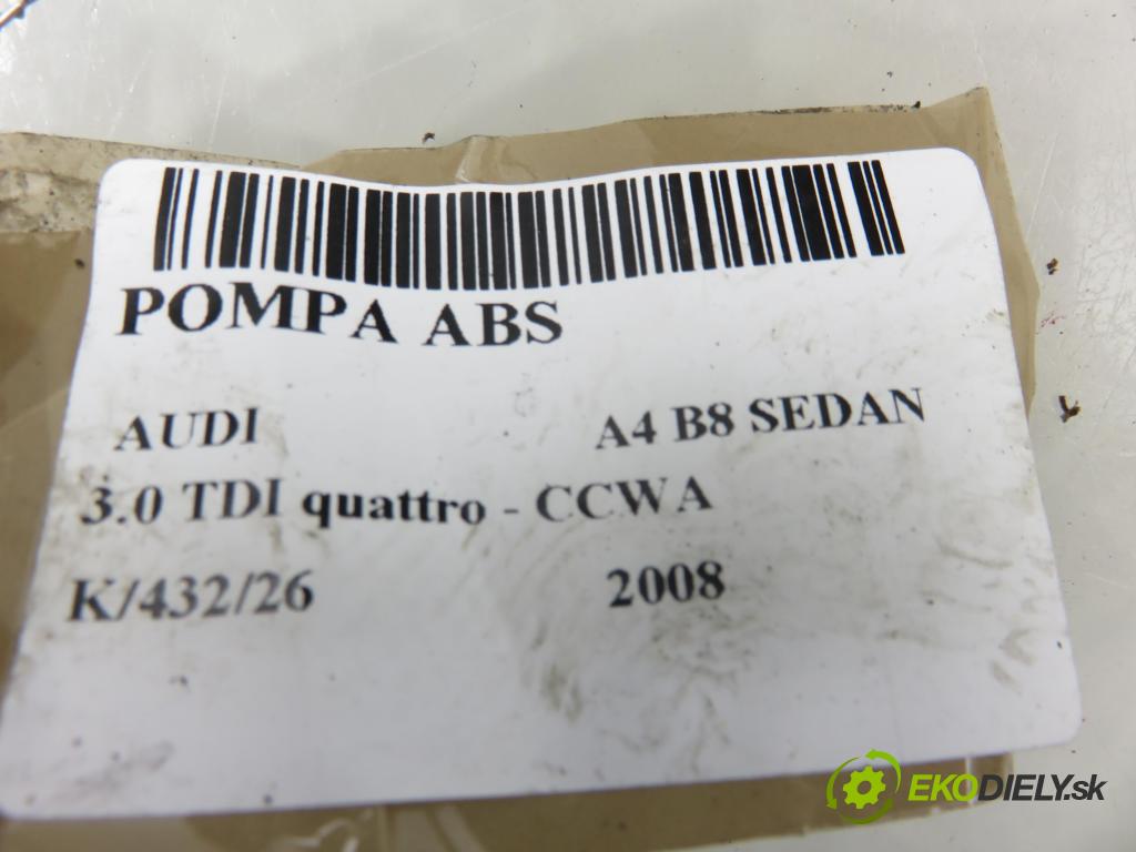 AUDI A4 (8K2, B8) SEDAN 2008 176,00 3.0 TDI quattro - CCWA 2967,00 Pumpa ABS 0265950937 ; 8K0907379S ; 0265236087 (Pumpa ABS)