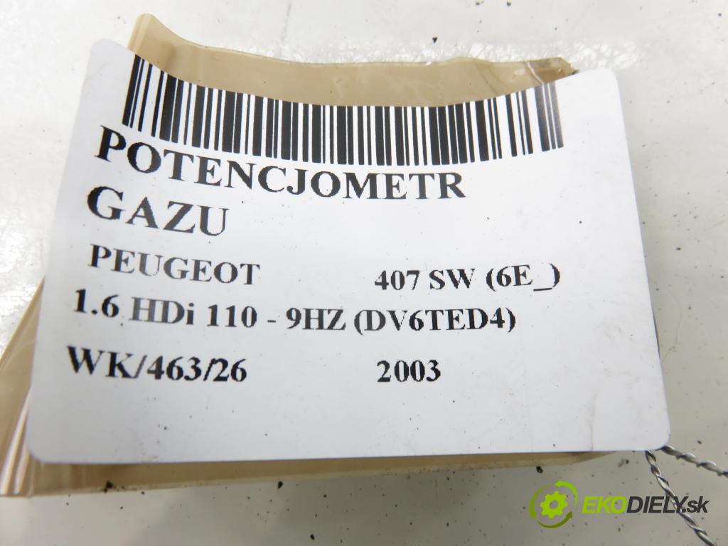 PEUGEOT 407 SW (6E_) KOMBI 2003 80,00 1.6 HDi 110 - 9HZ (DV6TED4) 1560,00 potenciometr plynového pedálu 9650341780 ; 0280755012 (Potenciometr plynového pedálu)