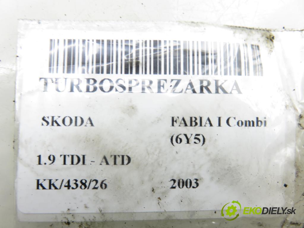 SKODA FABIA I Combi (6Y5) KOMBI 2003 74,00 1.9 TDI - ATD 1896,00 Turbodúchadlo 038253016L (Turbodúchadlo (kompletné))