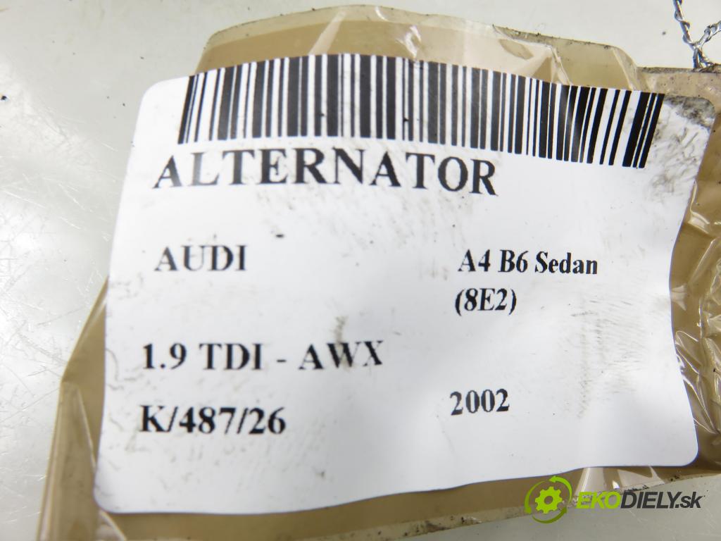 AUDI A4 (8E2, B6) SEDAN 2002 96,00 1.9 TDI PD 130 - AWX 1896,00 Alternátor 028903029Q ; 0124525010 (Alternátor)