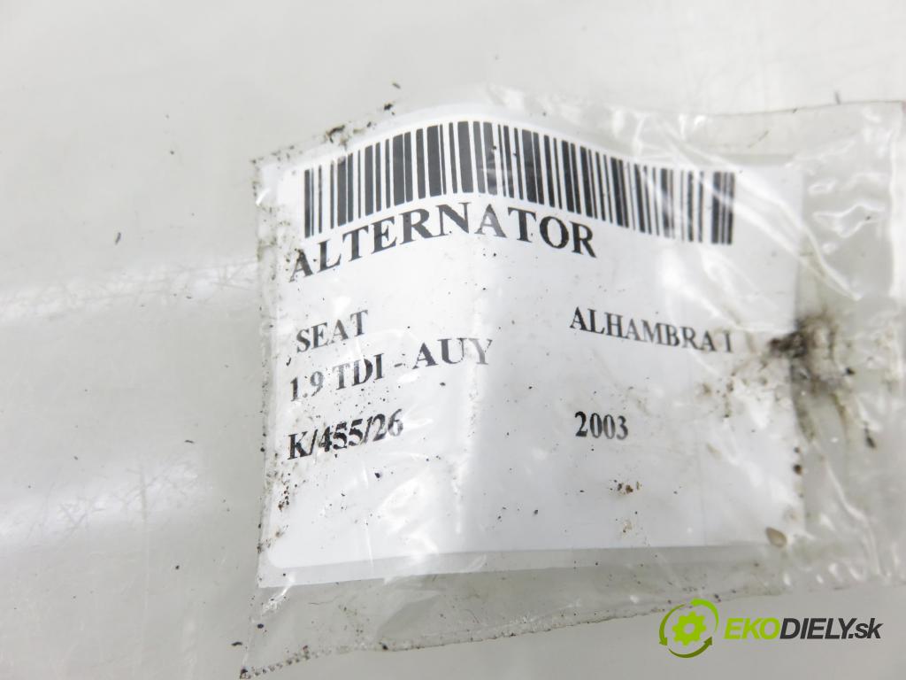 SEAT ALHAMBRA (7V8, 7V9) MINIVAN 2003 85,00 1.9 TDI PD 115 - AUY 1896,00 Alternátor 038903023L (Alternátor)