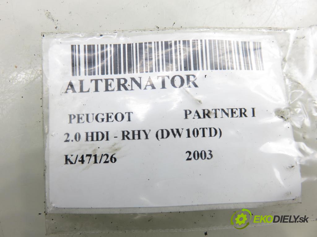 PEUGEOT PARTNER Combispace (5F) KOMBIVAN 2003 66,00 2.0 HDI - RHY (DW10TD) 1997,00 Alternátor 9646321780 (Alternátor)
