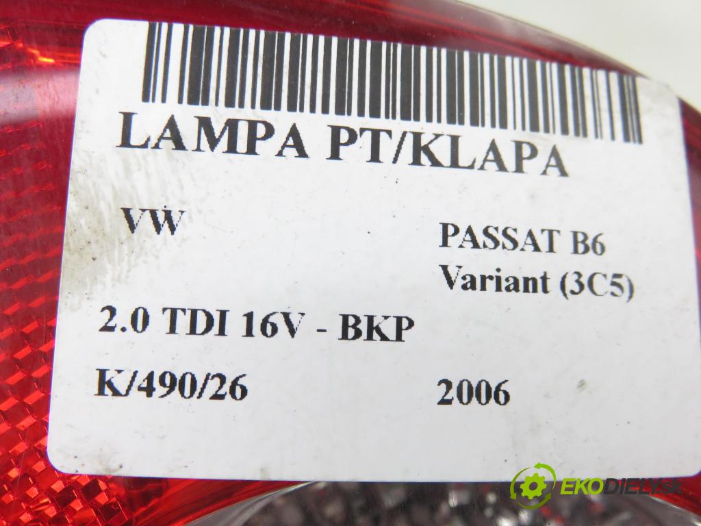 VW PASSAT B6 Variant (3C5) KOMBI 2006 103,00 2.0 TDI 16V - BKP 1968,00 Svetlo pravé zadné kufor 3C9945094