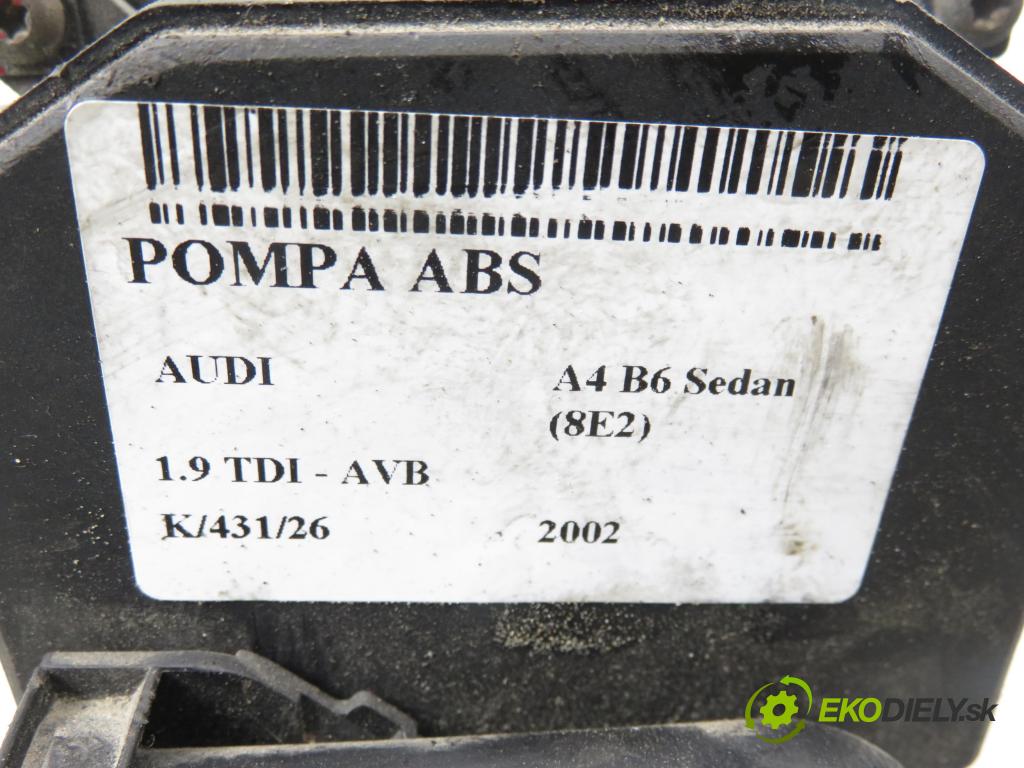 AUDI A4 (8E2, B6) SEDAN 2002 74,00 1.9 TDI PD 101 - AVB 1896,00 pumpa ABS 0265950011 ; 8E0614517 ; 0265225048 (Pumpa ABS)